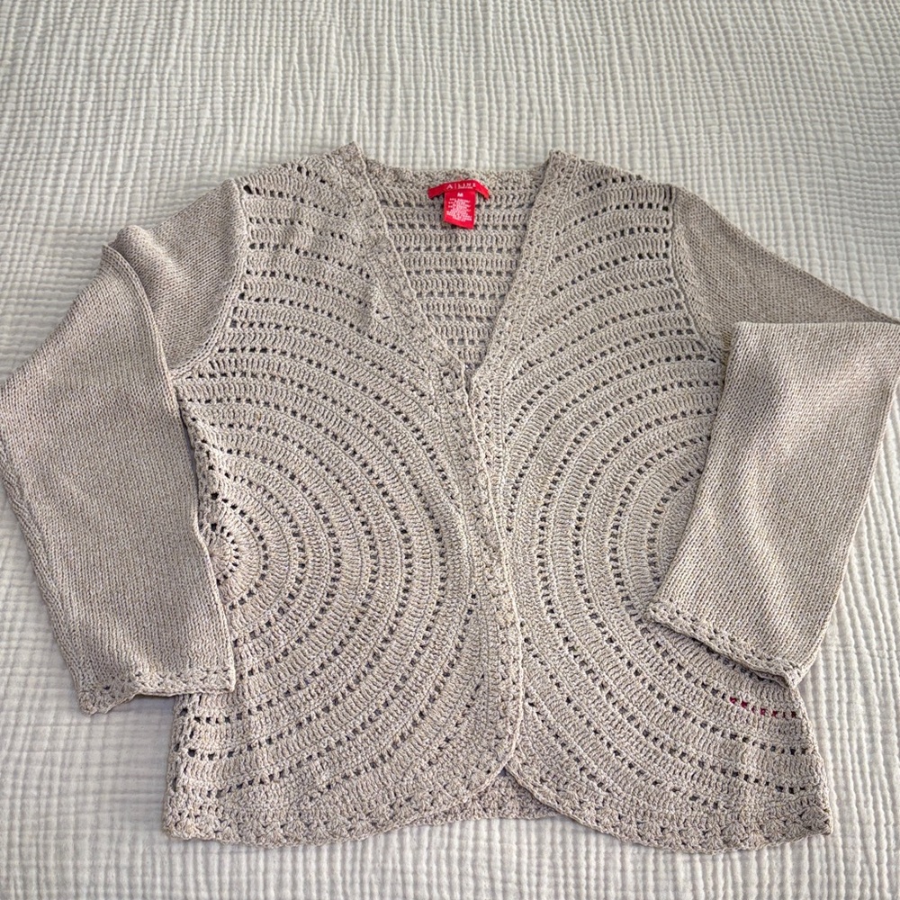 Anne Klein Light Beige Open Knit Cardigan
